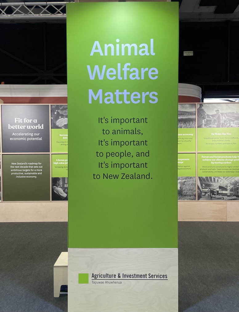 Sign. Animal Welfare in NZ Agriculture and Investment services